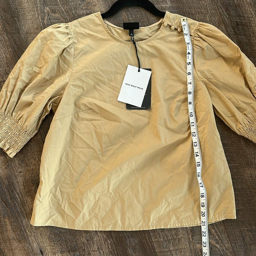 NWT Who What Wear Tan Puff Sleeve Blouse - Picture 11 of 14